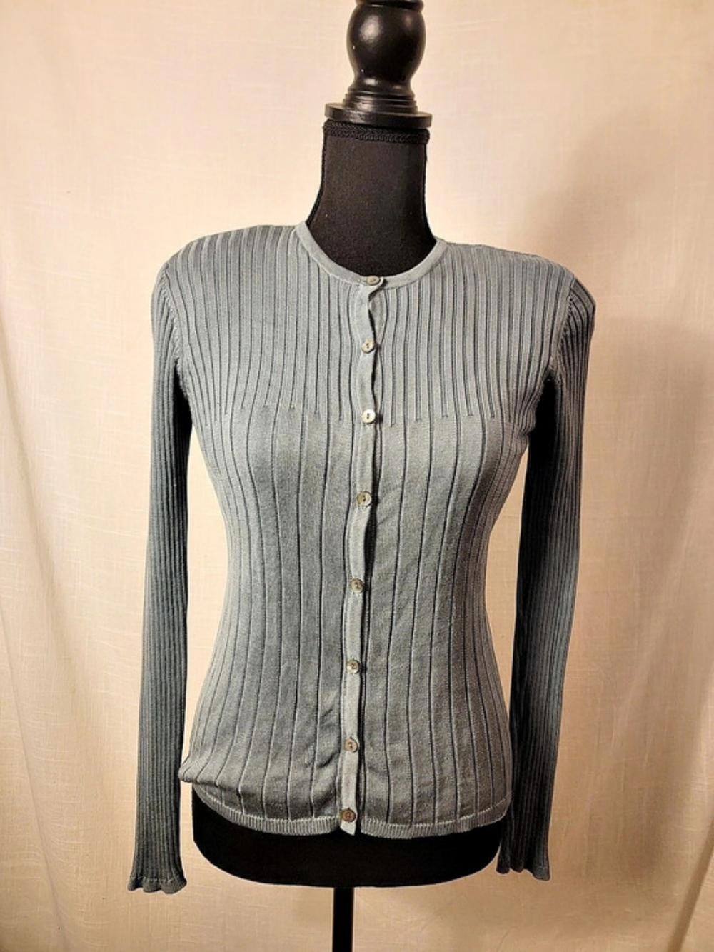 Preview Collection Vintage 100% Silk Ribbed Cardigan Twinset Set Blue M